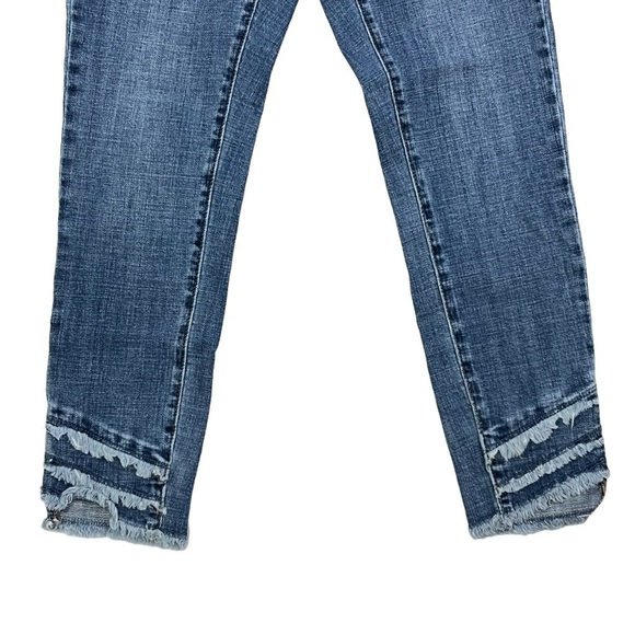 TRU Luxe Skinny Ankle Denim Blue Jean Medium Wash w Frayed Tiered Hem Size 6 - Picture 8 of 11